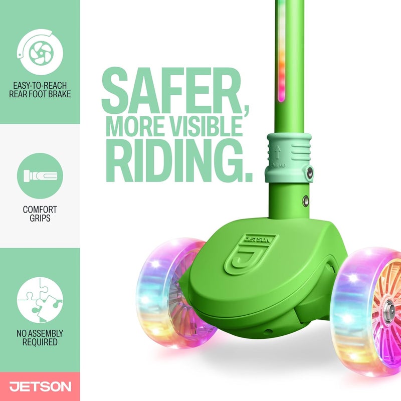 JETSON 3-Wheel Light-Up Kick Scooter, Lights on Stem & Wheels, Height Adjustable Handlebar, Rear Brake, Foldable, Ages 3+ - Image 5