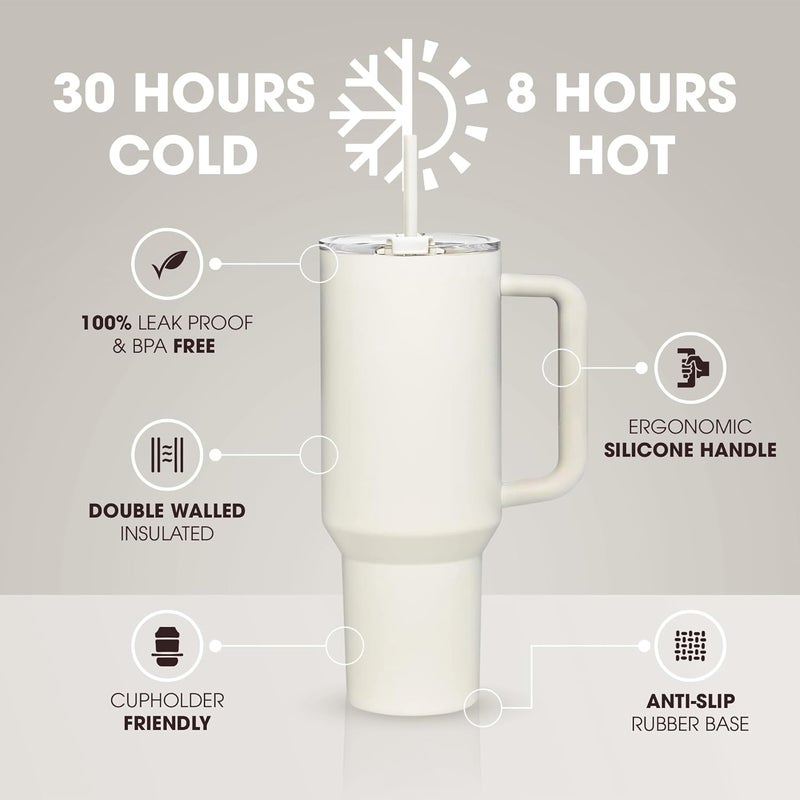 WEZOSHINET Tumbler with Handle and Straw Lid Insulated Reusable Stainless Steel Water Bottle Travel Mug Iced Coffee Cup Travel Mug for Hot and Cold Beverages 40 oz Tumbler 40 Oz Cream - Image 4