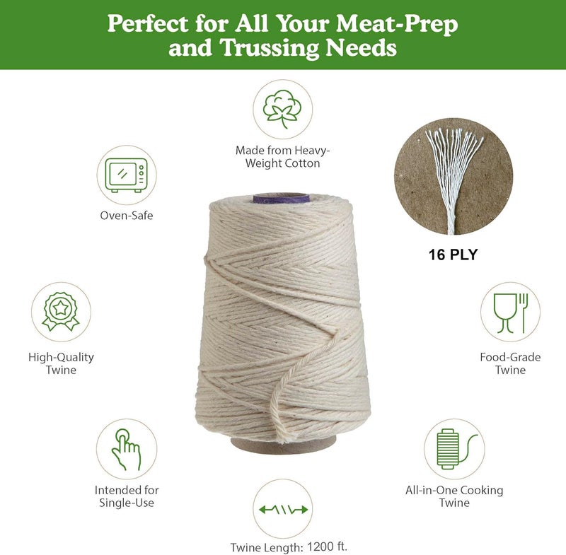 Regency Wraps Butchers Cooking Twine, Heavy Duty, 1200 ft,16 Ply, 2.4mm, Food-Safe Cotton Kitchen String for Turkey Trussing, Meat Prep, Crafting, Natural, Pack of 1 - Image 3