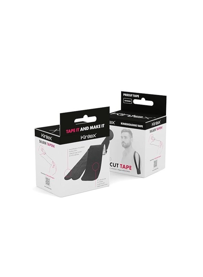 Kintex شريط كينتيكس الألماني المسبق القطع للعلاج الطبيعي - دعم العضلات والتعافي، مقاوم للماء، قابل للتنفس 20 شريط (25 سم × 5 سم) لكل لفة - أسود - Image 1
