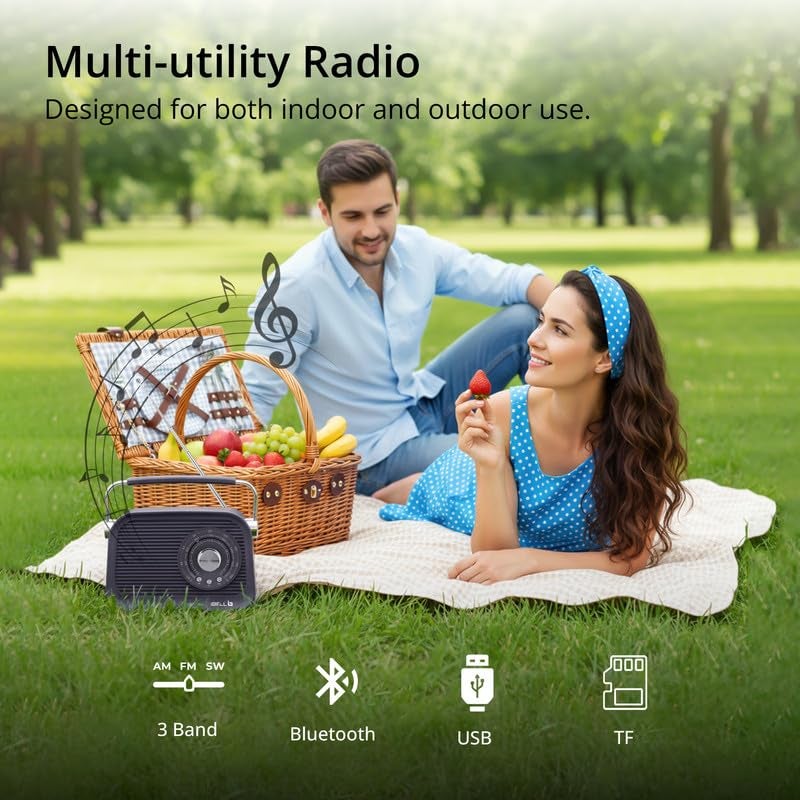 iBELL FM770BT Portable FM Radio with Bluetooth Speaker, AM/FM/SW 3-Band Tuner, USB & Micro TF Slot, MP3 Playback, Rechargeable Battery, Telescopic Antenna – Retro Style (Grey) - Image 5