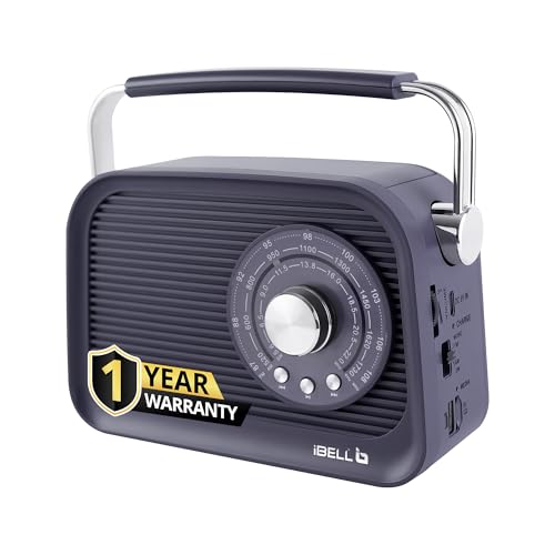 iBELL FM770BT Portable FM Radio with Bluetooth Speaker, AM/FM/SW 3-Band Tuner, USB & Micro TF Slot, MP3 Playback, Rechargeable Battery, Telescopic Antenna – Retro Style (Grey) - Image 1