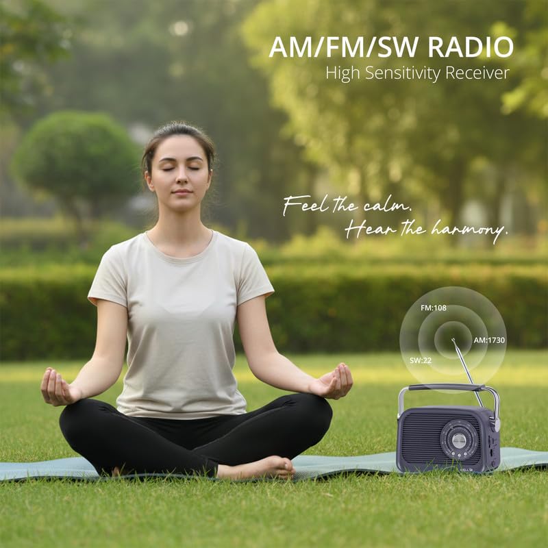 iBELL FM770BT Portable FM Radio with Bluetooth Speaker, AM/FM/SW 3-Band Tuner, USB & Micro TF Slot, MP3 Playback, Rechargeable Battery, Telescopic Antenna – Retro Style (Grey) - Image 4