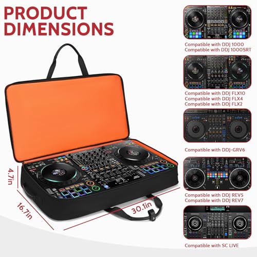 BOSSTIN DJ Controller Case with Wheels Compatible with DDJ FLX10 /1000 /FLX6 /REV7 /REV5, Rolling DJ Case for Equipment, Padded Large DJ Backpack with Multi-Pocket for Laptop Accessories (Black Red) - Image 2