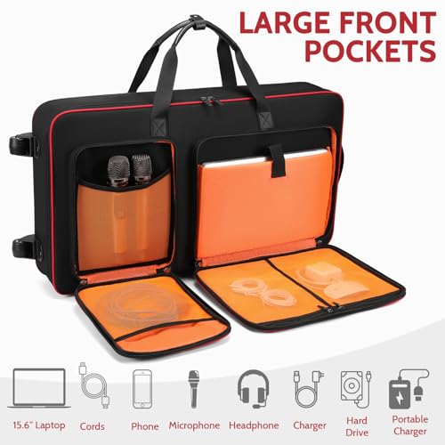 BOSSTIN DJ Controller Case with Wheels Compatible with DDJ FLX10 /1000 /FLX6 /REV7 /REV5, Rolling DJ Case for Equipment, Padded Large DJ Backpack with Multi-Pocket for Laptop Accessories (Black Red) - Image 5