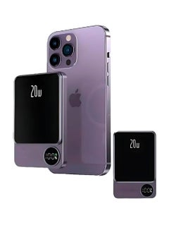 Wireless Power Bank Fast Charging 10000 mAh 20w With Digital Screen For MagSafe for iPhone and Andriod With Wire Battery Powerbank Portable Fast Charger Pocket Size Purple