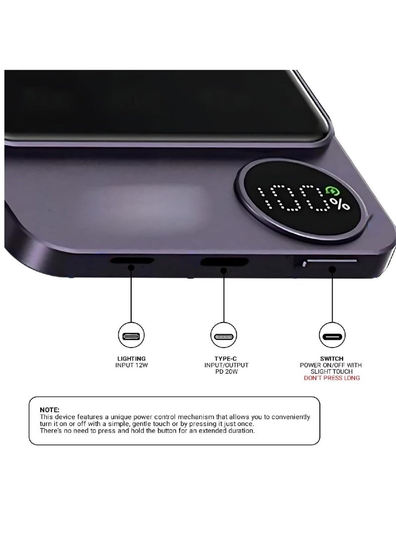 Lisen - Wireless Power Bank Fast Charging 10000 mAh 20w With Digital Screen For MagSafe for iPhone and Andriod With Wire Battery Powerbank Portable Fast Charger Pocket Size Purple - Image 1