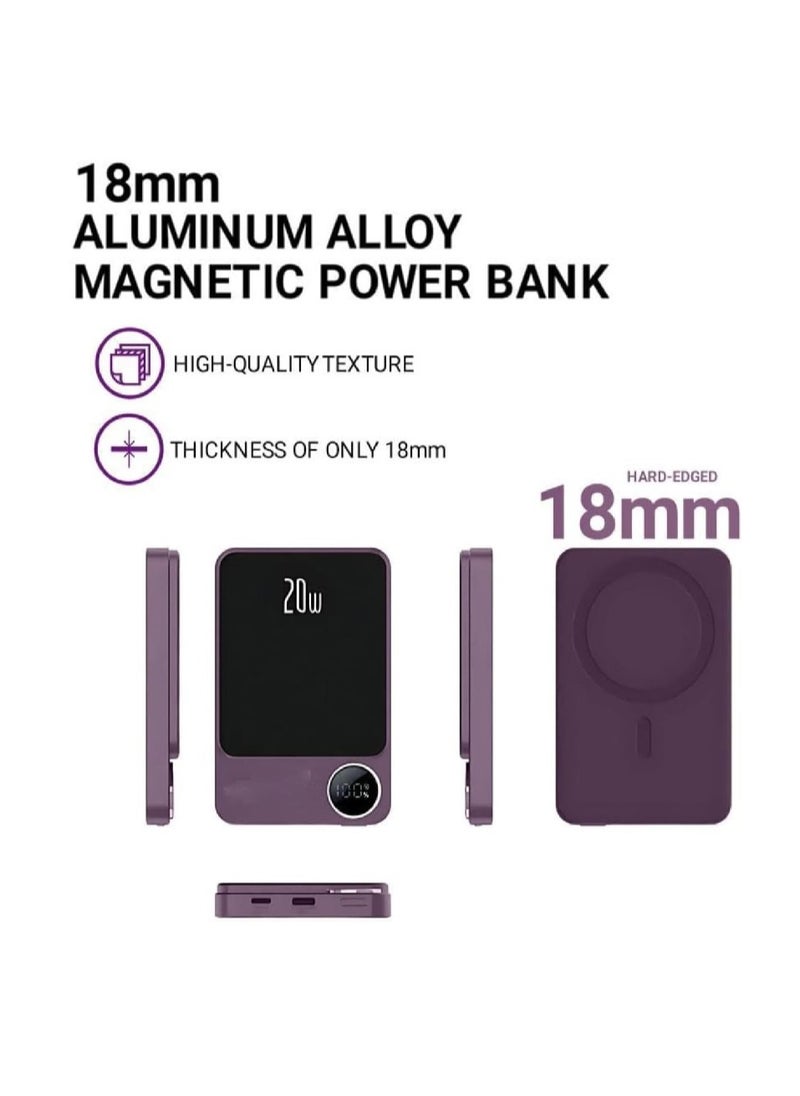 Lisen - Wireless Power Bank Fast Charging 10000 mAh 20w With Digital Screen For MagSafe for iPhone and Andriod With Wire Battery Powerbank Portable Fast Charger Pocket Size Purple - Image 1