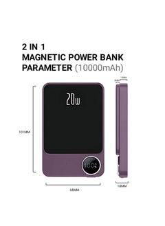 Lisen Wireless Power Bank Fast Charging 10000 mAh 20w With Digital Screen For MagSafe for iPhone and Andriod With Wire Battery Powerbank Portable Fast Charger Pocket Size Purple  - Image 4