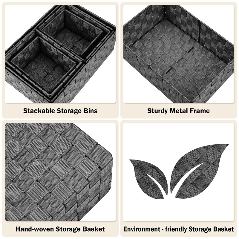 Uvellgift Woven Storage Baskets, Storage Bins, Cube Basket Container Baskets Storage Boxes Organizers for Clothes /Shelves/ Closet, Set of 6 (Black) - Image 4