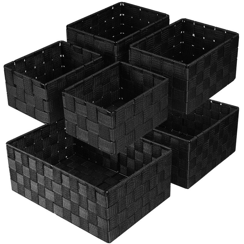 Uvellgift Woven Storage Baskets, Storage Bins, Cube Basket Container Baskets Storage Boxes Organizers for Clothes /Shelves/ Closet, Set of 6 (Black) - Image 1