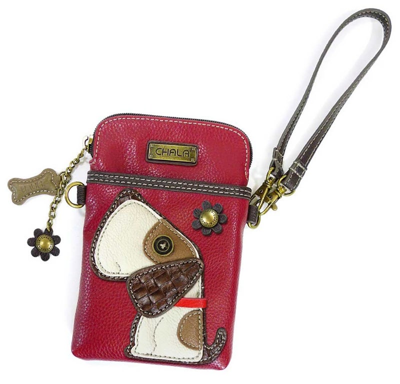 CHALA Dog Collection Cell Phone Crossbody Purse-Women PU Leather/Canvas Multicolor Handbag with Adjustable Strap - Toffy Dog - burgundy - Image 5