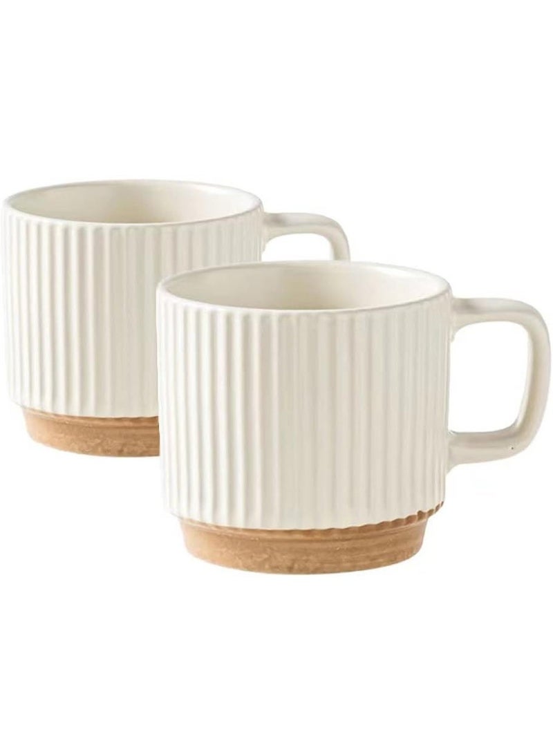 Hugifts Striped pattern mini coffee mug, beige | Durable ceramic mug, stackable design to save space, dishwasher and microwave safe, suitable for coffee, latte, cappuccino, tea and cocoa. - Image 1
