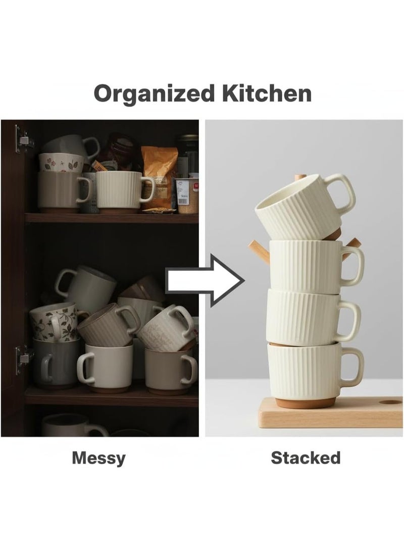 Hugifts Striped pattern mini coffee mug, beige | Durable ceramic mug, stackable design to save space, dishwasher and microwave safe, suitable for coffee, latte, cappuccino, tea and cocoa. - Image 2