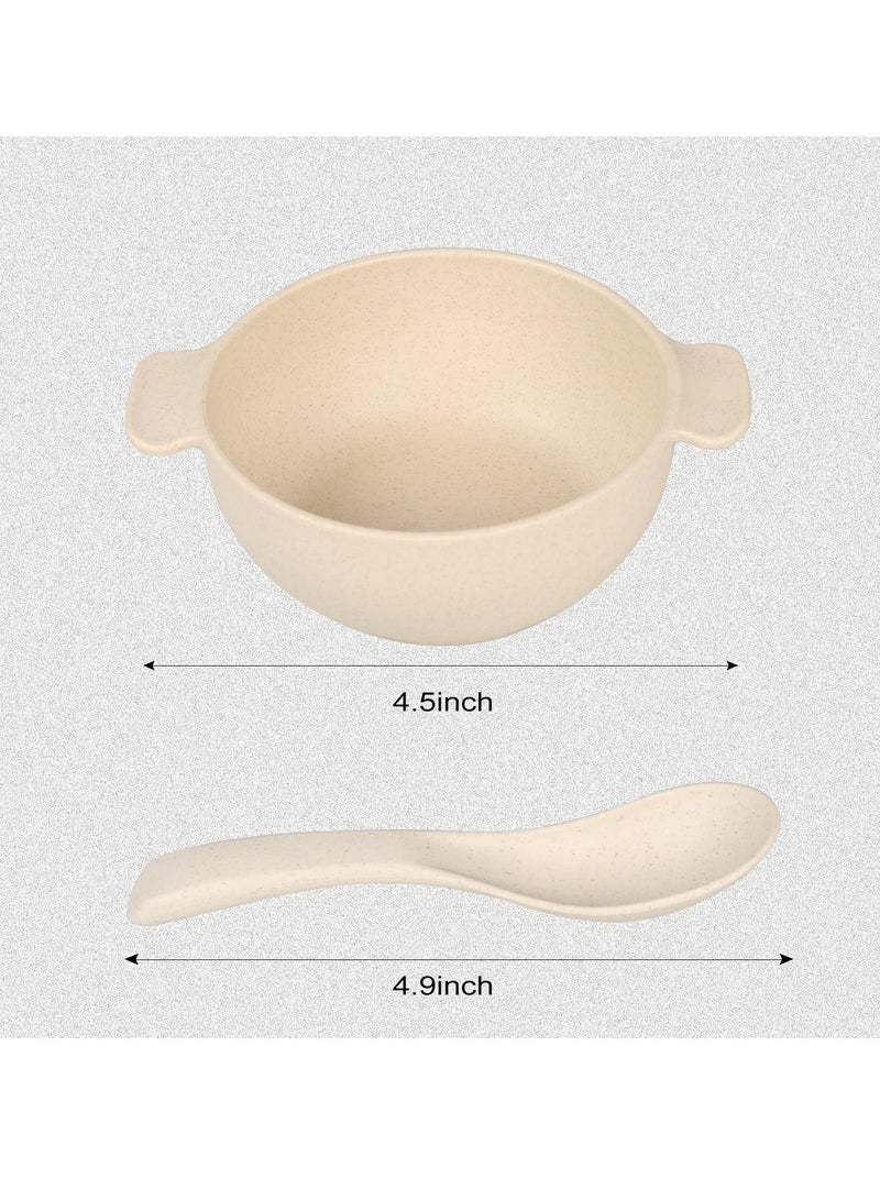 Excefore أطقم أطباق سناكس من قش القمح، تتضمن 4 أطباق و 4 ملاعق، آمنة للاستخدام في الميكروويف وغسالة الصحون، أطباق بلاستيكية غير قابلة للكسر للأطفال، مناسبة لتغذية الأطفال الرضع - Image 2