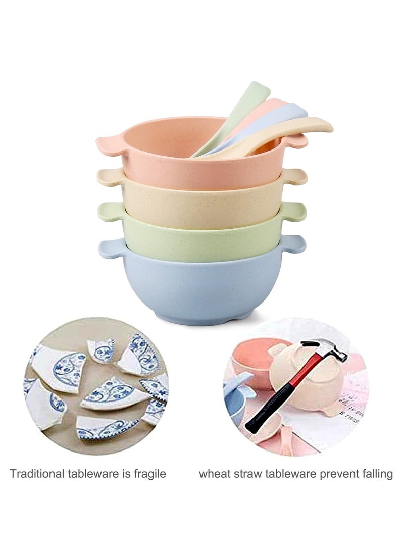 Excefore أطقم أطباق سناكس من قش القمح، تتضمن 4 أطباق و 4 ملاعق، آمنة للاستخدام في الميكروويف وغسالة الصحون، أطباق بلاستيكية غير قابلة للكسر للأطفال، مناسبة لتغذية الأطفال الرضع - Image 3