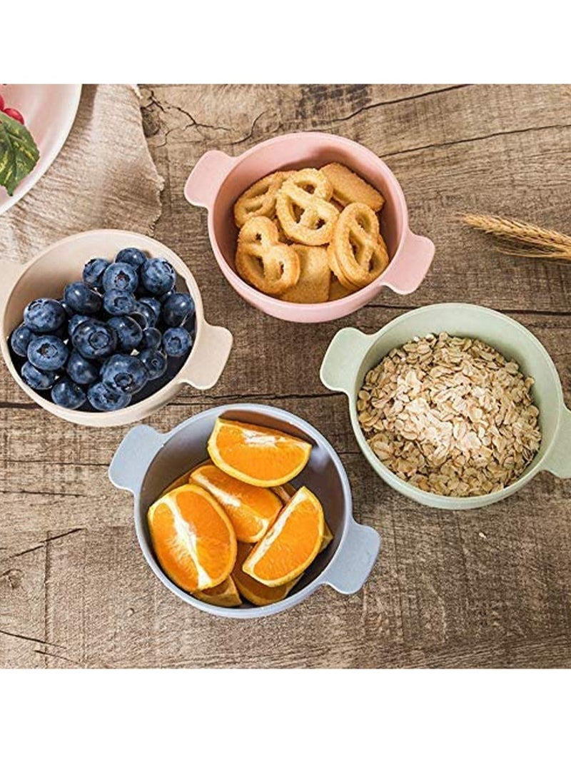 Excefore أطقم أطباق سناكس من قش القمح، تتضمن 4 أطباق و 4 ملاعق، آمنة للاستخدام في الميكروويف وغسالة الصحون، أطباق بلاستيكية غير قابلة للكسر للأطفال، مناسبة لتغذية الأطفال الرضع - Image 5