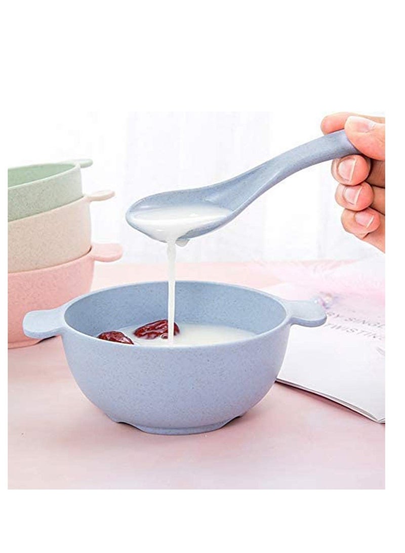 Excefore أطقم أطباق سناكس من قش القمح، تتضمن 4 أطباق و 4 ملاعق، آمنة للاستخدام في الميكروويف وغسالة الصحون، أطباق بلاستيكية غير قابلة للكسر للأطفال، مناسبة لتغذية الأطفال الرضع - Image 4