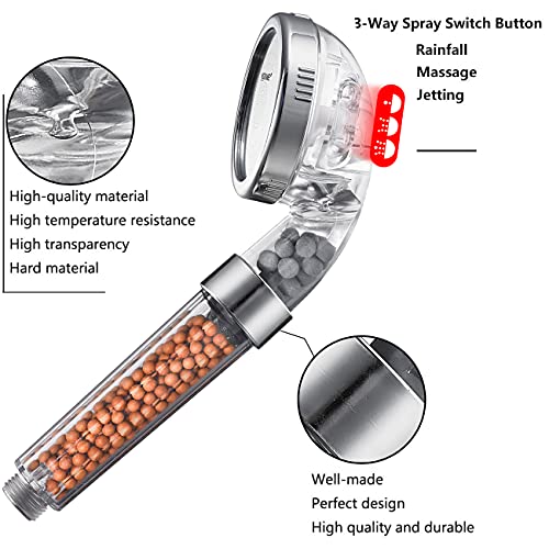 NOSAME Shower Head, Filter Filtration High Pressure Water Saving 3 Mode Function Spray Handheld Showerheads for Dry Skin & Hair - Image 3