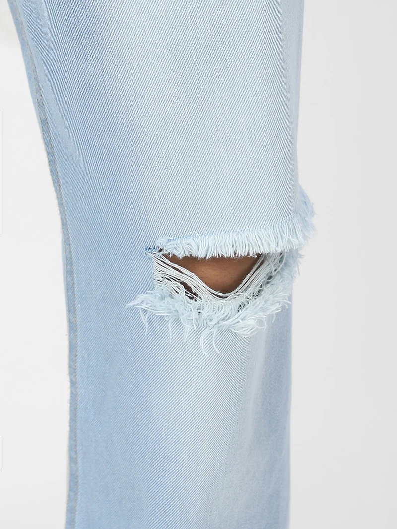 Urbano Fashion  Urbano Fashion Men's Ice Blue Loose Baggy Fit Washed Distressed/Torn Jeans Non-Stretchable for Men | Best Price UAE