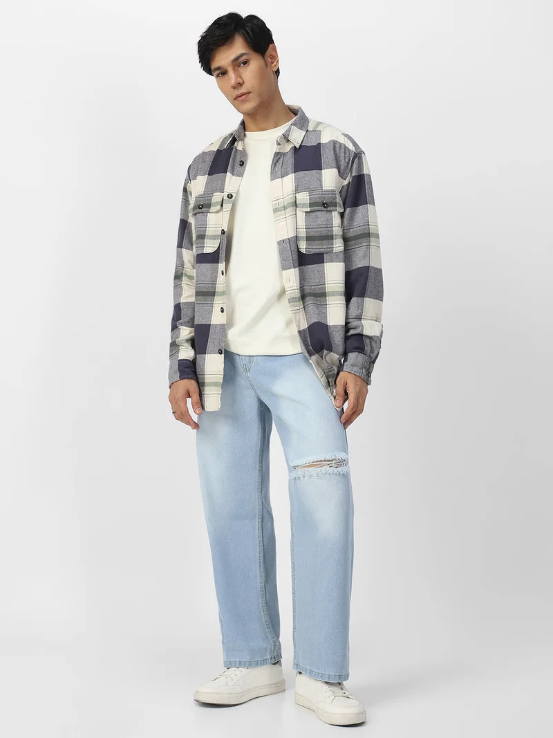 Urbano Fashion  Urbano Fashion Men's Ice Blue Loose Baggy Fit Washed Distressed/Torn Jeans Non-Stretchable for Men | Best Price UAE
