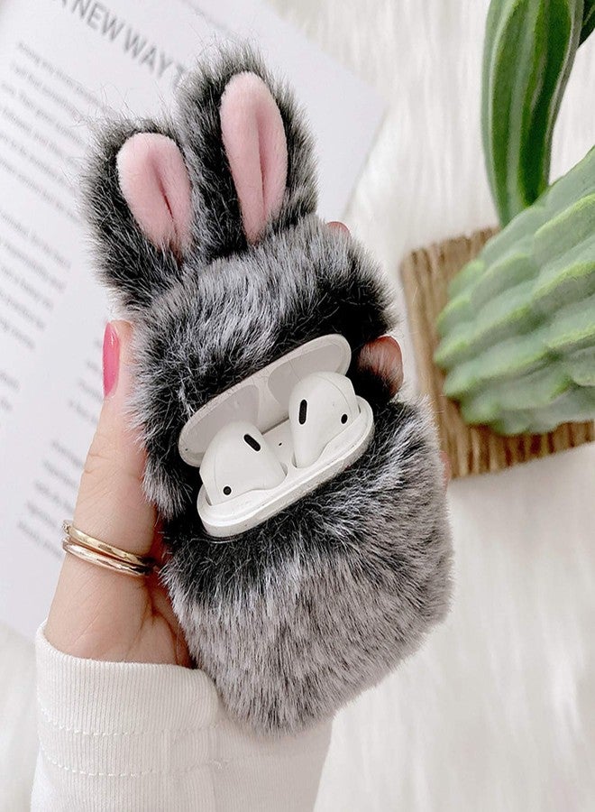 Guppy Compatible with AirPods Furry Bunny Case Girls 3D Cartoon Cute Rabbit Ears Plush Fluffy Warm Carrying Case Soft Protective Case Cover Accessories for AirPods 1 & 2 Gray, QL2357-Airpods2-1 - Image 1