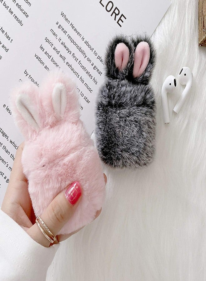 Guppy Compatible with AirPods Furry Bunny Case Girls 3D Cartoon Cute Rabbit Ears Plush Fluffy Warm Carrying Case Soft Protective Case Cover Accessories for AirPods 1 & 2 Gray, QL2357-Airpods2-1 - Image 5
