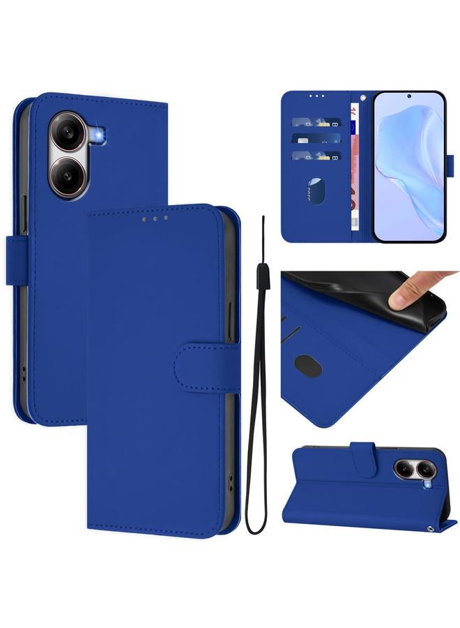 Case For Xiaomi Poco X7 Pro 5G Skin Feel Solid Color Leather Phone Case with Lanyard