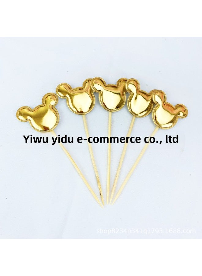 Birthday Cake Decorative Pentagram Plug-in Crown Love PU Plug-in Dress Up Dessert Baking-Color:Gold-Specifications:Mickey 5 Pack - Image 1
