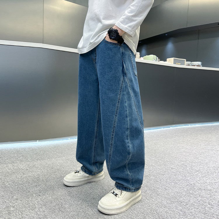 Boys' Pants Children'S Jeans Style Mid-Big Children'S Western Style Spring Stitching Casual Trousers Trendy - Image 1