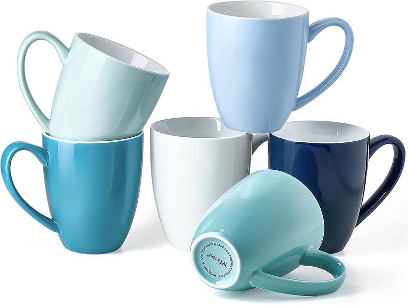 Mfacoy Porcelain Coffee Mugs Set of 6, 13 Ounce Coffee Cups with Handle, Ceramic Tea Mugs for Latte, Hot Tea, Cappuccino, Mocha, Cocoa, Blue Assorted Colors Mug Gift Set, Dishwasher and Microwave Safe - Image 1