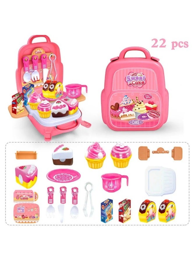 Girl's Toy Children's Birthday Cake Baby Simulation Girl's Cake Happy Cut And See Play House Backpack Suit-Color:3-in-1 Girl's Cake 22-piece Backpack - Image 4