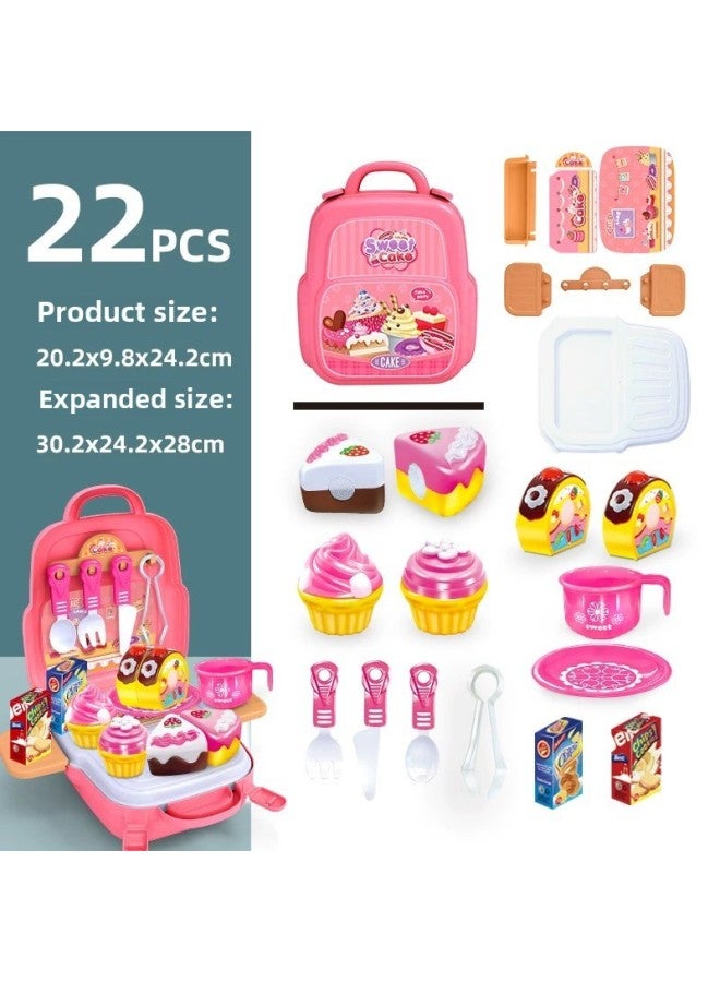 Girl's Toy Children's Birthday Cake Baby Simulation Girl's Cake Happy Cut And See Play House Backpack Suit-Color:3-in-1 Girl's Cake 22-piece Backpack - Image 1