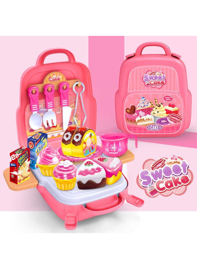 Girl's Toy Children's Birthday Cake Baby Simulation Girl's Cake Happy Cut And See Play House Backpack Suit-Color:3-in-1 Girl's Cake 22-piece Backpack - Image 2
