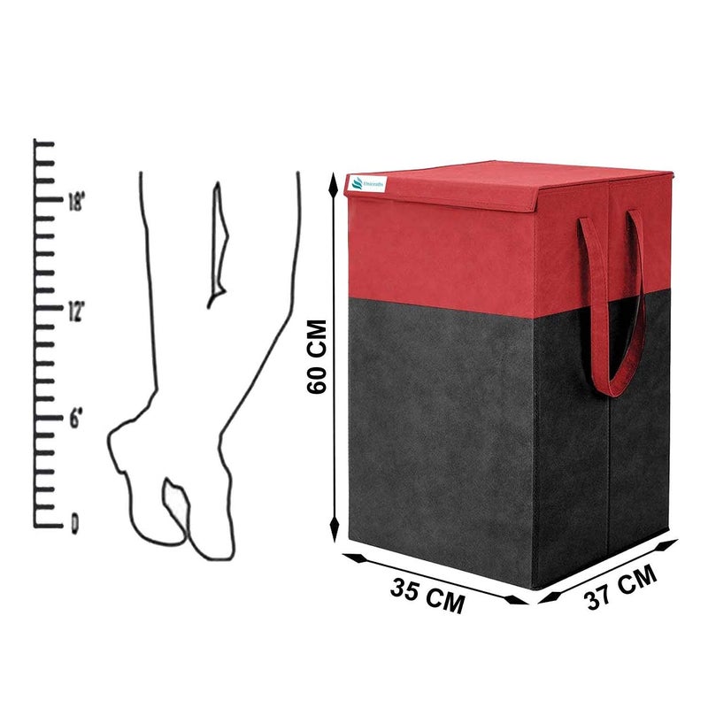 UNICRAFTS Durable And Collapsible Foldable Laundry Basket With Lid Storage Bag With Side Handles For Clothes Toys RedBlackEngineered Wood Pack Of 1 - Image 4