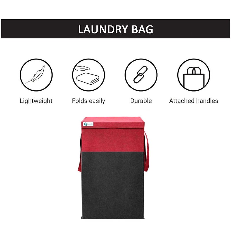 UNICRAFTS Durable And Collapsible Foldable Laundry Basket With Lid Storage Bag With Side Handles For Clothes Toys RedBlackEngineered Wood Pack Of 1 - Image 5