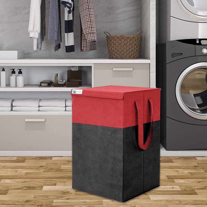UNICRAFTS Durable And Collapsible Foldable Laundry Basket With Lid Storage Bag With Side Handles For Clothes Toys RedBlackEngineered Wood Pack Of 1 - Image 3