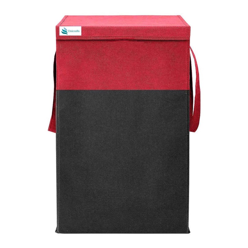 UNICRAFTS Durable And Collapsible Foldable Laundry Basket With Lid Storage Bag With Side Handles For Clothes Toys RedBlackEngineered Wood Pack Of 1 - Image 1