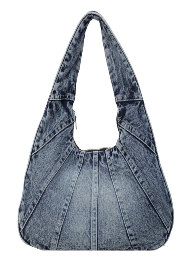 Extolove Denim Purse Trendy Jean Purses for Women Denim Hobo Tote Bags Y2K Shoulder Bag Handbags (Denim Blue) - Image 1