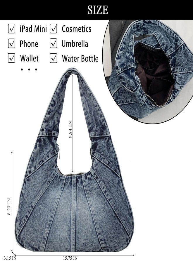 Extolove Denim Purse Trendy Jean Purses for Women Denim Hobo Tote Bags Y2K Shoulder Bag Handbags (Denim Blue) - Image 4