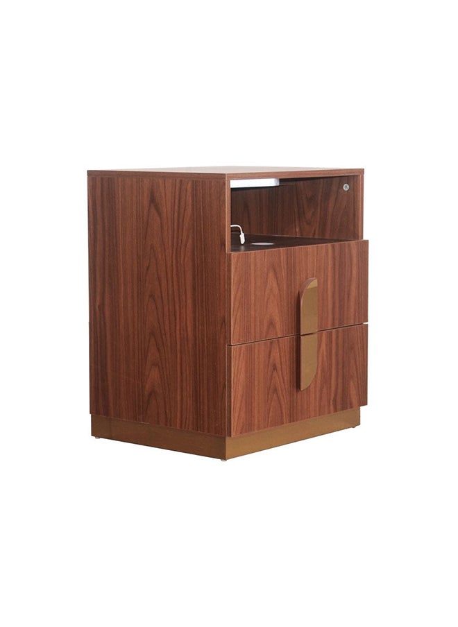 DANUBE HOME Ronin Night Stand With Wireless Charger And Led Light Multifunctional Bedside Table Space Saving Nightstand End Table Modern Design Furniture For Bedroom L50xW43xH60 Cm Walnut / Golden  - Image 2