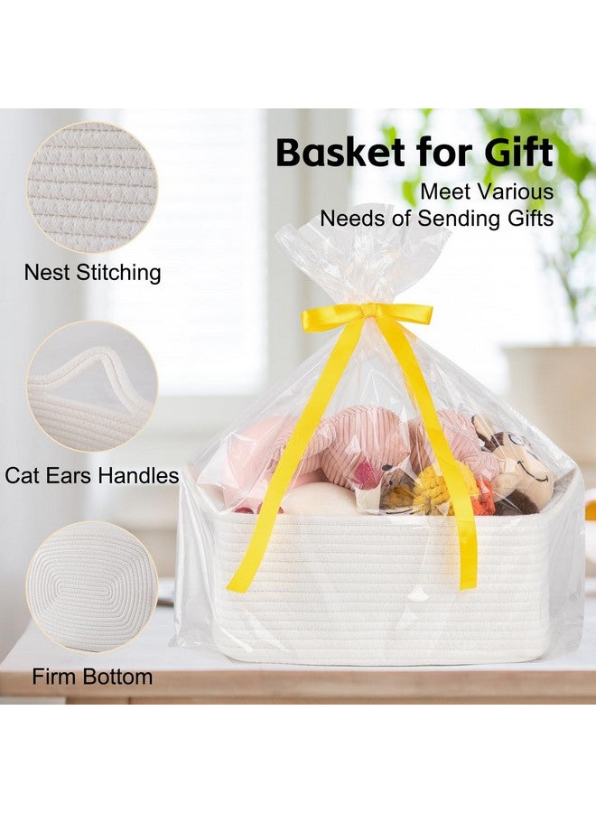 OIAHOMY Woven Basket, Gift Basket Empty with Gift Bags and Ribbons, Rope Baskets for Baby Showers, Storage Baskets with Handles for Nursery, Pet Toy Organizer - White - Image 3