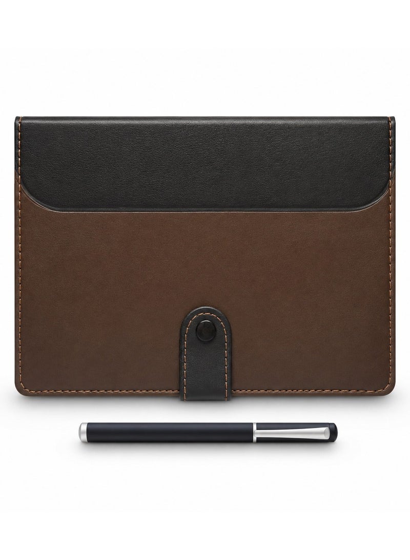 Reusable Leather Notebook Set Brown and Black with Pen - Image 1