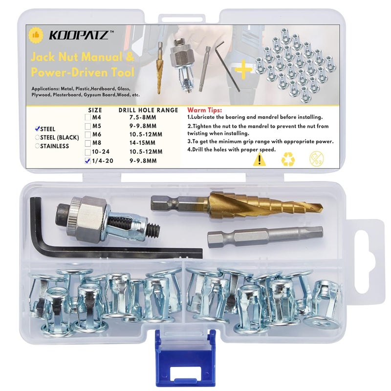 KOOPATZ 1/4-20 Jack Nut with Installation Tool Threaded Insert Petal Nuts Nutserts Jacknut Srew Anchor Spider Rivnut Blind for Plastic Polywood Pressboard Hardboard - Image 1