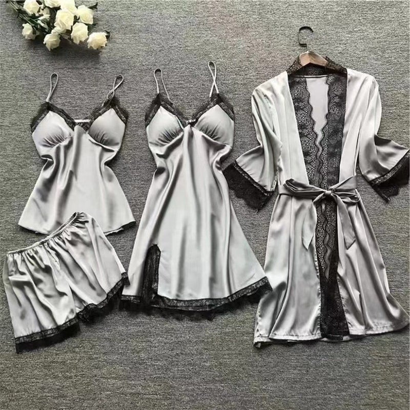 Purejoy Luxurious 4-Piece Women's Sleepwear Set - Satin Fabric, Antibacterial, Anti-Static, Soft & Comfortable