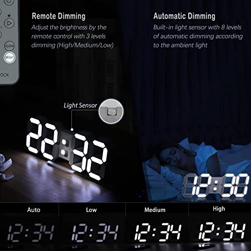KOSUMOSU 3D LED Digital Wall Clock ,9.7", Large Display Table/ Desk Clock with Remote Control 12/24H Temperature (White Light) - Image 4