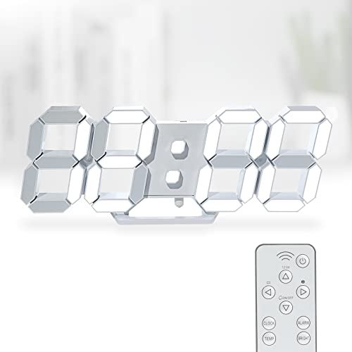 KOSUMOSU 3D LED Digital Wall Clock ,9.7", Large Display Table/ Desk Clock with Remote Control 12/24H Temperature (White Light) - Image 1