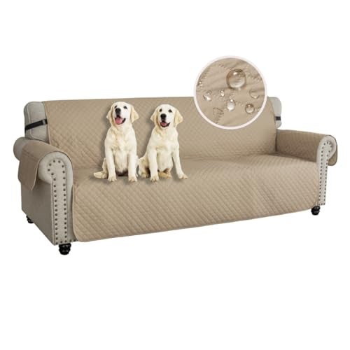 XINEAGE Oversized Sofa Cover Waterproof Couch Covers for 3 Cushion Couch, Soft Washable Slipcover with Pockets & Non-Slip Elastic Straps, Dog Pets Proof Thick Furniture Protector (XL-Sofa, Khaki) - Image 1