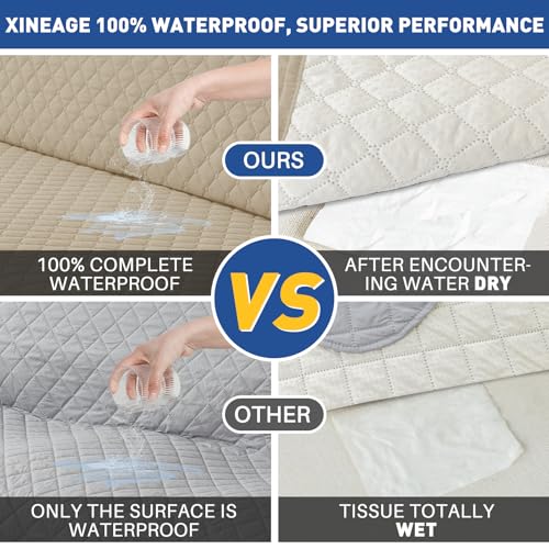 XINEAGE Oversized Sofa Cover Waterproof Couch Covers for 3 Cushion Couch, Soft Washable Slipcover with Pockets & Non-Slip Elastic Straps, Dog Pets Proof Thick Furniture Protector (XL-Sofa, Khaki) - Image 3
