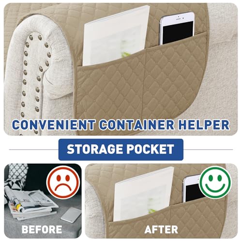 XINEAGE Oversized Sofa Cover Waterproof Couch Covers for 3 Cushion Couch, Soft Washable Slipcover with Pockets & Non-Slip Elastic Straps, Dog Pets Proof Thick Furniture Protector (XL-Sofa, Khaki) - Image 4
